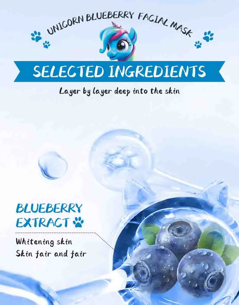 8pcs SADOER  Blueberry Unicorn Fruits Face Mask Moisturizing Brightening Firming Hydrating Facial Masks for Face Skin Care