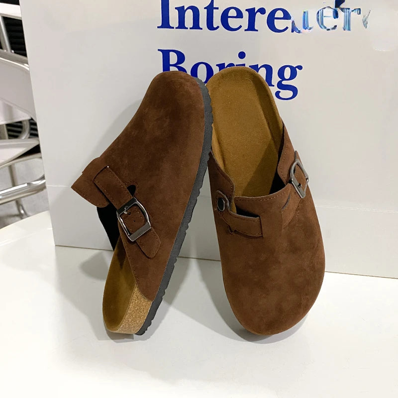Classic Fashion Women's Suede Mules Slippers Men Clogs Cork Insole Sandals with Arch Support Outdoor Beach Slides Home Shoes