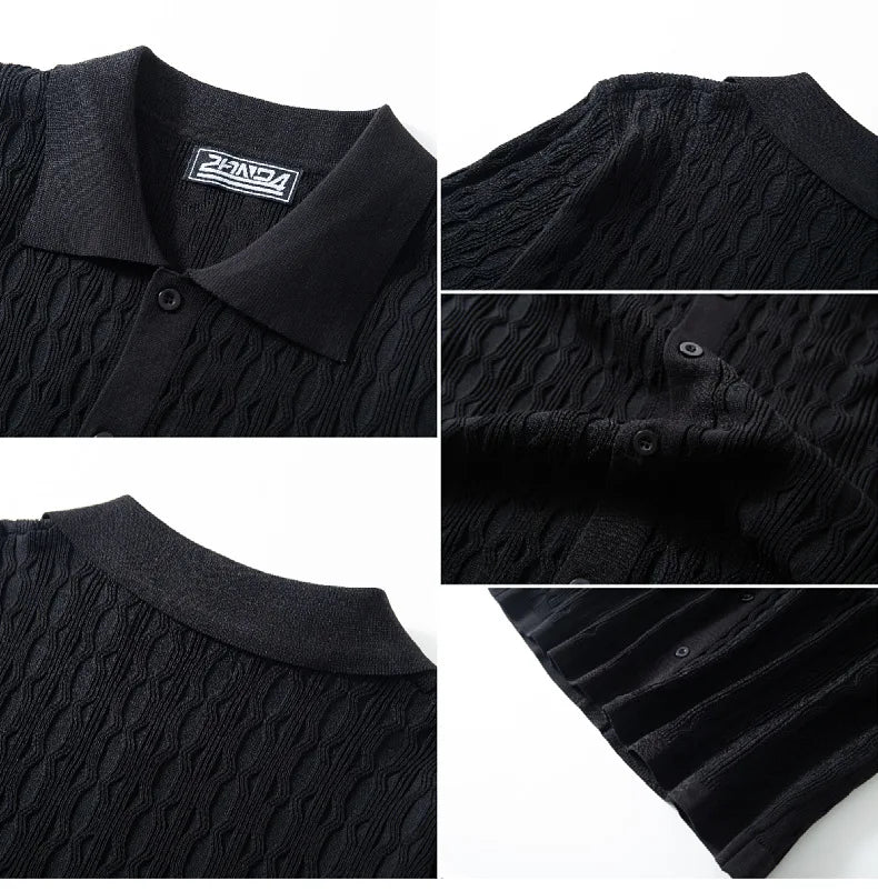 Men Solid Shirt Turn Down Collar Shirt Business Short Sleeve Blouses Knitted Single Breasted Loose Button Summer Cardigan