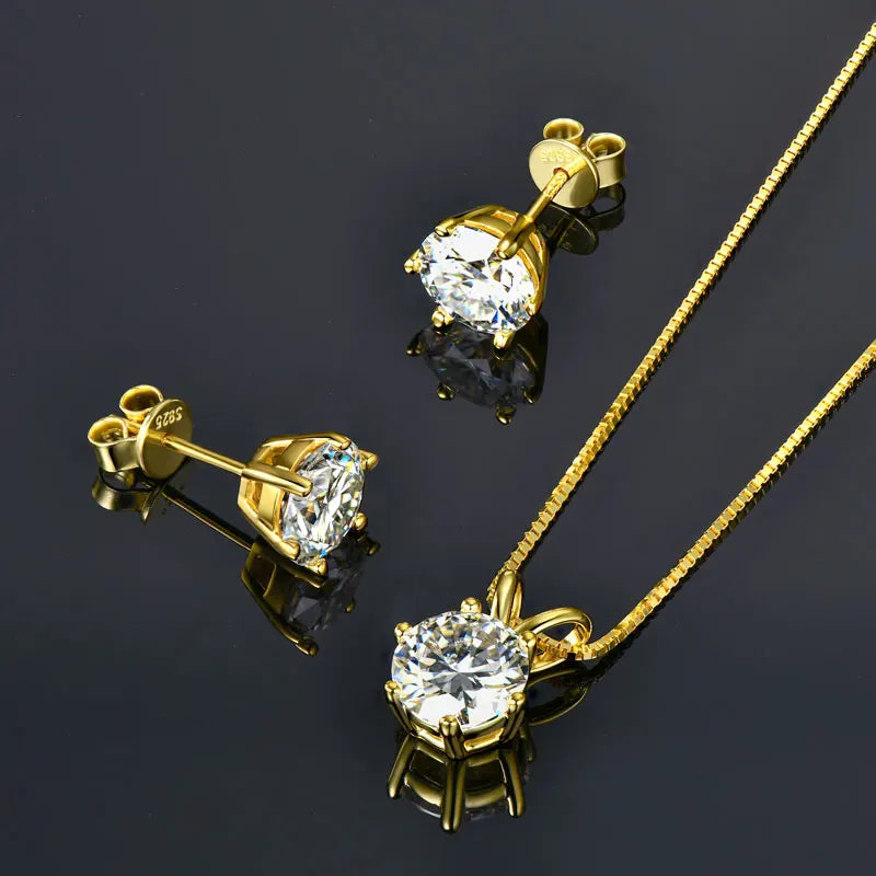Classic 3.0cttw. D Round Moissanite Pendant Necklace Earrings Set for Women Couples Men s925 Silver Jewelry Sets GRA Certificate