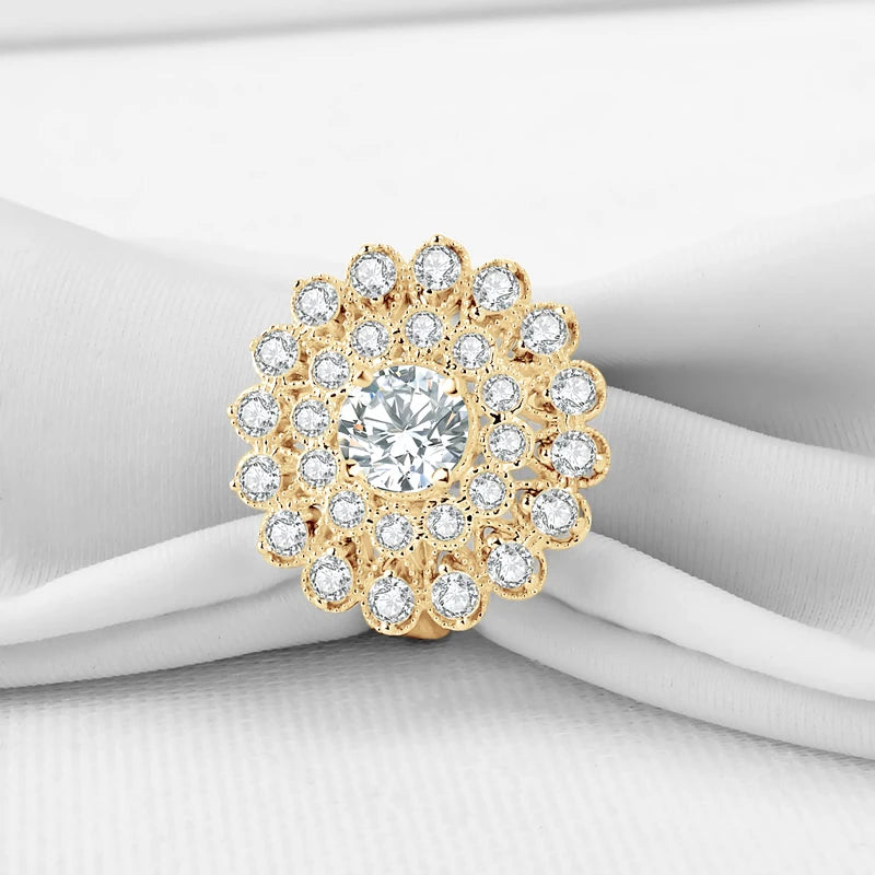 Lnngy 10K Solid Gold Finger Rings Certified Round Cut 6.5mm Moissanite Wedding Ring for Women Pave Mini Zircon Jewelry Gift