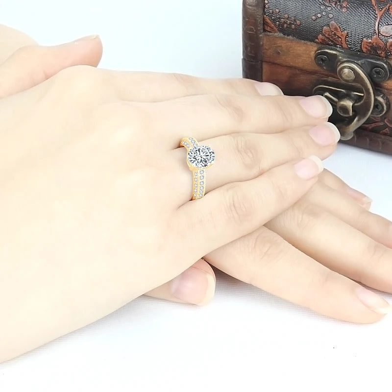 Lnngy 2.0 Carat Oval Cut Moissanite Engagement Ring With Certificate 10K Solid Yellow Gold Ring for Wedding Valentine's Day Gift