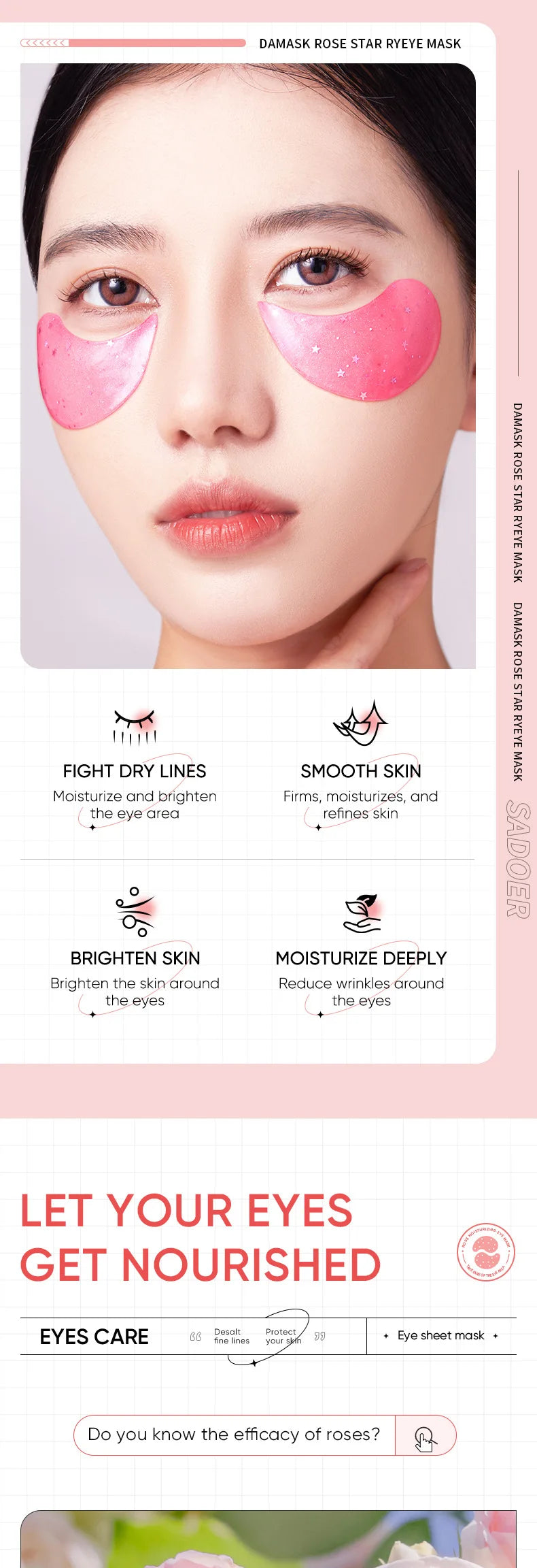 60pcs SADOER Rose Starry Collagen Eye Mask Anti Dark Circles Remove Eyes Bags Moisturizing Firming Eye Patches Eyes Skin Care