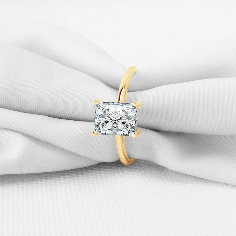 Lnngy Trendy 10K Pure Gold Rings 4 Claws 6*8mm Rectangle Cut Moissanite Solitaire Ring For Women AU417 Simple Wedding Bands