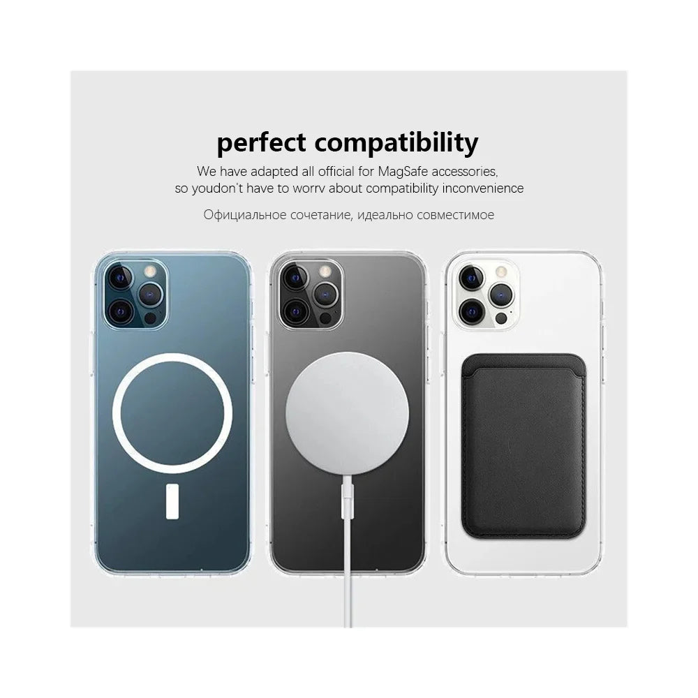 For MagSafe Transparent Magnetic Wireless Charging Case For iPhone 15 14 13 12 11 Pro Max Mini 8 7 Plus X XS XR Protective Cover