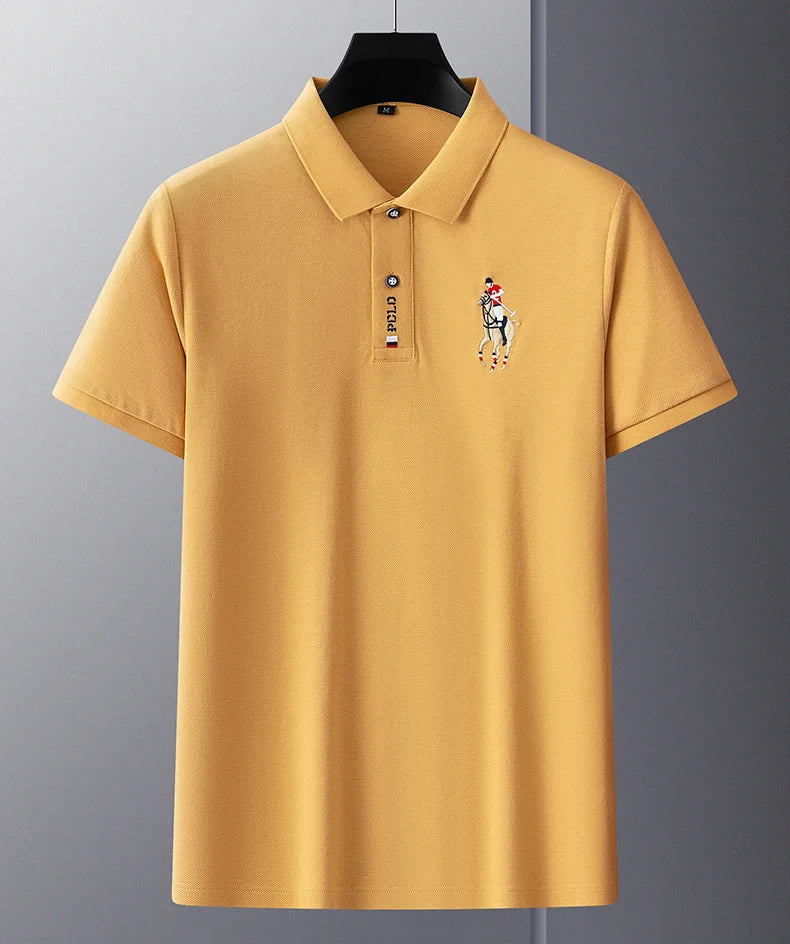 Brand Embroidered Men's Pure Cotton Popsicle Cotton Short Sleeved Polo Shirt Summer New Business Casual Breathable Men's Top 4xl