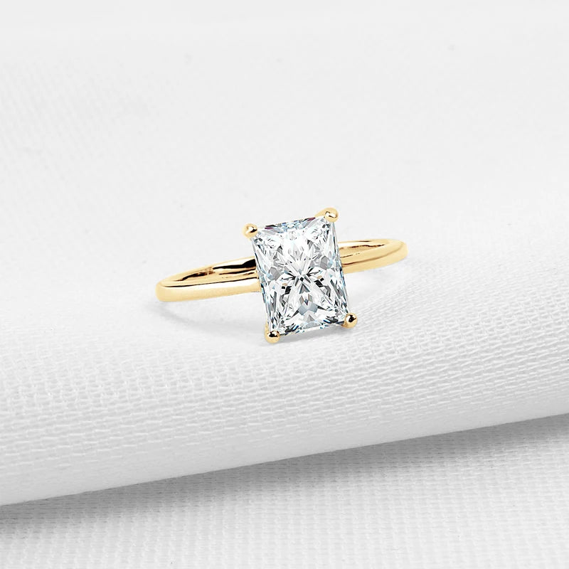 Lnngy Trendy 10K Pure Gold Rings 4 Claws 6*8mm Rectangle Cut Moissanite Solitaire Ring For Women AU417 Simple Wedding Bands