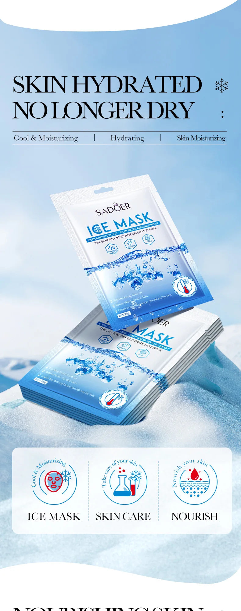 5pcs SADOER Ice Masks for Face Deep Hydrating Moisturizing Brightening Firming Face Mask Sheet Facial Masks Beauty Skin Care