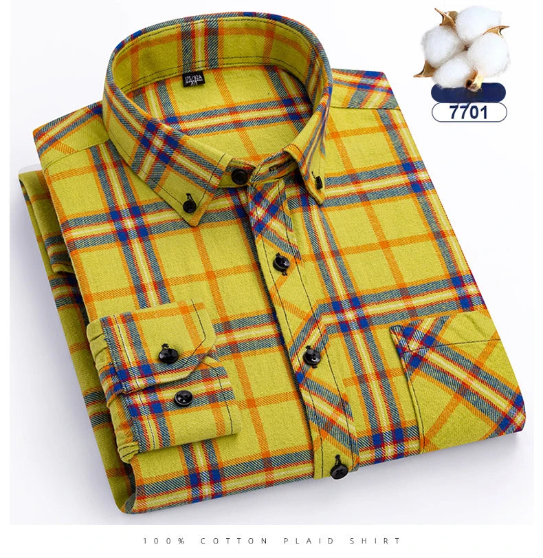 plus size 8XL100%cotton sanding long-sleeve shirts for men slim fit casual plain shirt soft palid tops designer elegant clothes