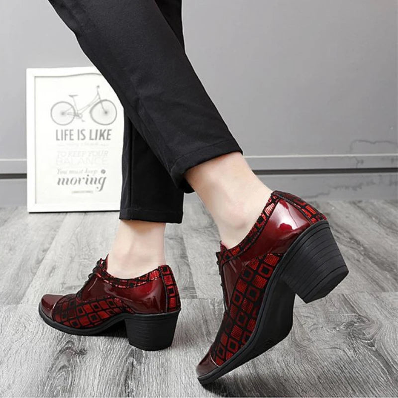Italian Men Formal Shoes High Heels Pointed Toe Wedding Party Shoe Luxury Shiny Business Work Shoes British Style Leather Shoes