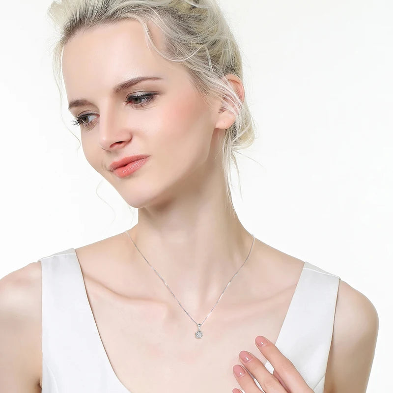 Lnngy 6.5mm 1ct Round Moissanite Necklace 925 Sterling Silver Box Chain Necklaces for Women Collares Mujer Fashion Jewelry Gift