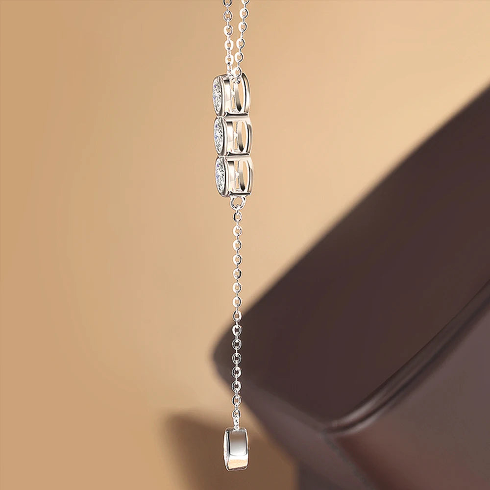 Houtros 3mm/5mm Full Moissanite Necklace for Girls Classic Bubble Clavicular Chain 925 Sterling Silver Party Fine Jewelry GRA