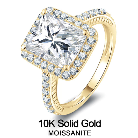 Lnngy Certified Princess Cut Moissanite Ring For Couples Lovers' 10K Solid Gold Engagement Halo Ring Lab Created Diamond Jewelry