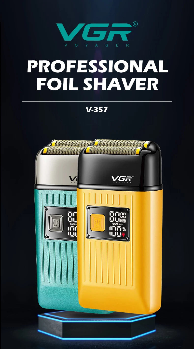 VGR Professional Hair Beard Electric Shaver For Men Beard Trimmer Wet Dry Shaving Machine Digital Display Shaver For Men V-357