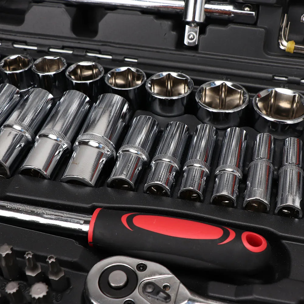 216PCS Professional Ratchet Wrench Socket Set 1/2" 1/4" 3/8" Wrench Repair Tool Home Repair Set with Black Box