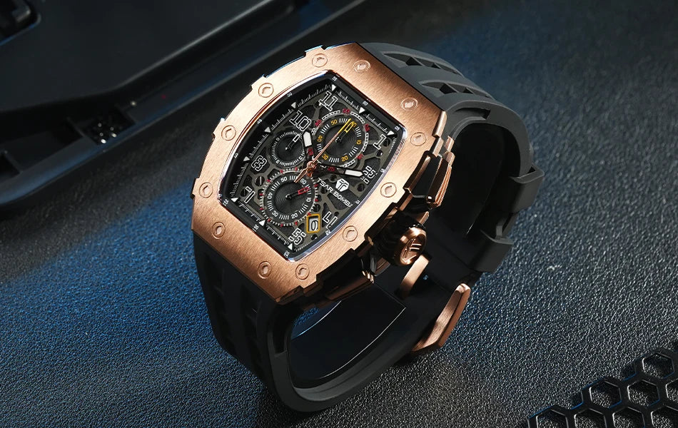 TSAR BOMBA Tonneau Watches for Men Sapphire Quartz Wristwatch Fashion Timepiece 5ATM Waterproof Clock Luxury Mens Watch
