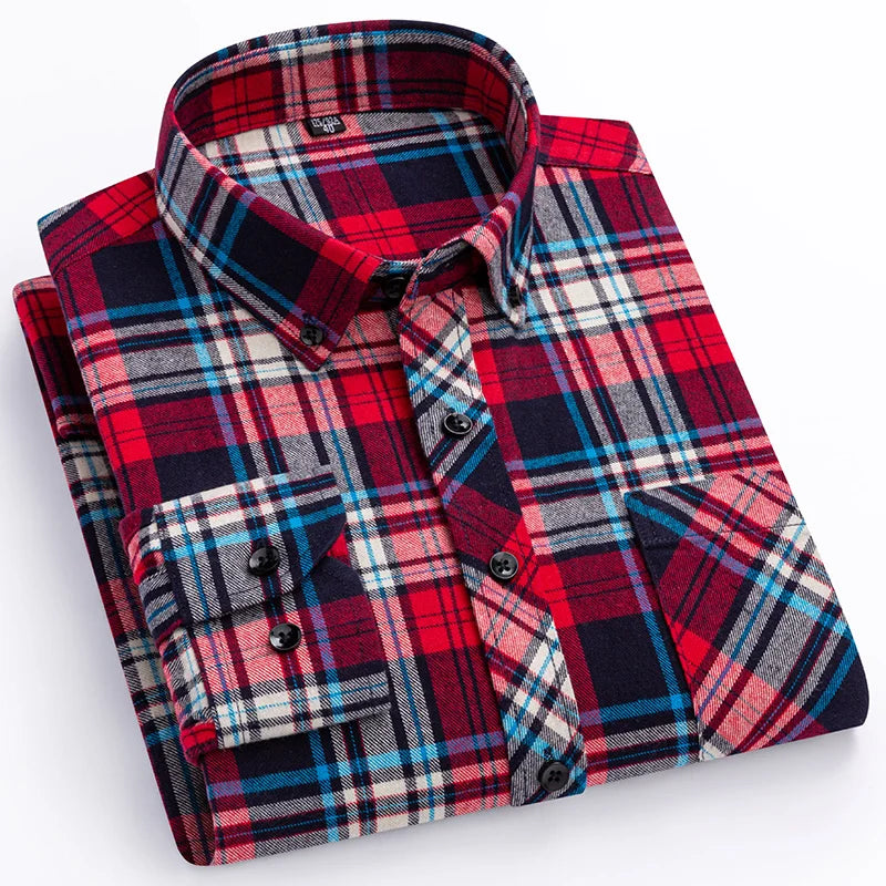 plus size 8XL100%cotton sanding long-sleeve shirts for men slim fit casual plain shirt soft palid tops designer elegant clothes