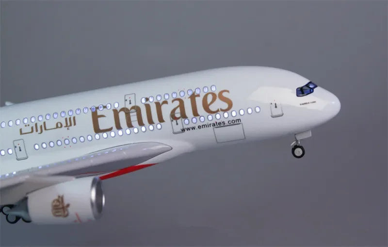Decor 45CM 1/160 Scale Diecast Model A380 Emirates Airways Resin Airplane Airbus With Light And Wheels Toy Airline Collection