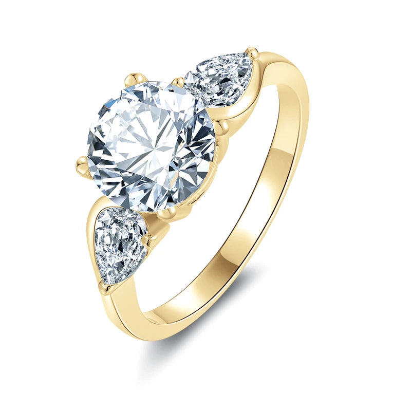 Lnngy Exquisite 7.5mm 1.5CT  Moissanite Rings Certified 10K Pure Gold Three Stone Engagement Ring For Women Lab Diamond Jewelry