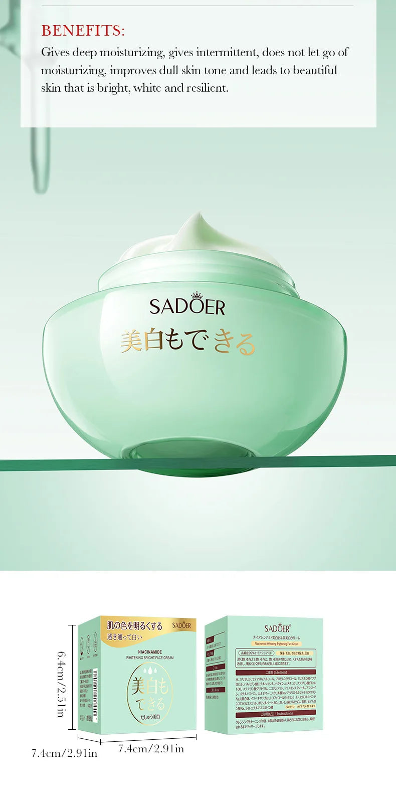 SADOER Nicotinamide Moisturizing Face Cream for Faical Brightening Nourishing Hydrating Firming Facial Creams Face Skin Care