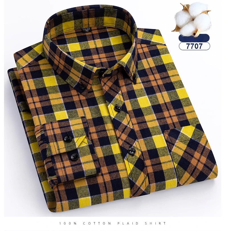 plus size 8XL100%cotton sanding long-sleeve shirts for men slim fit casual plain shirt soft palid tops designer elegant clothes
