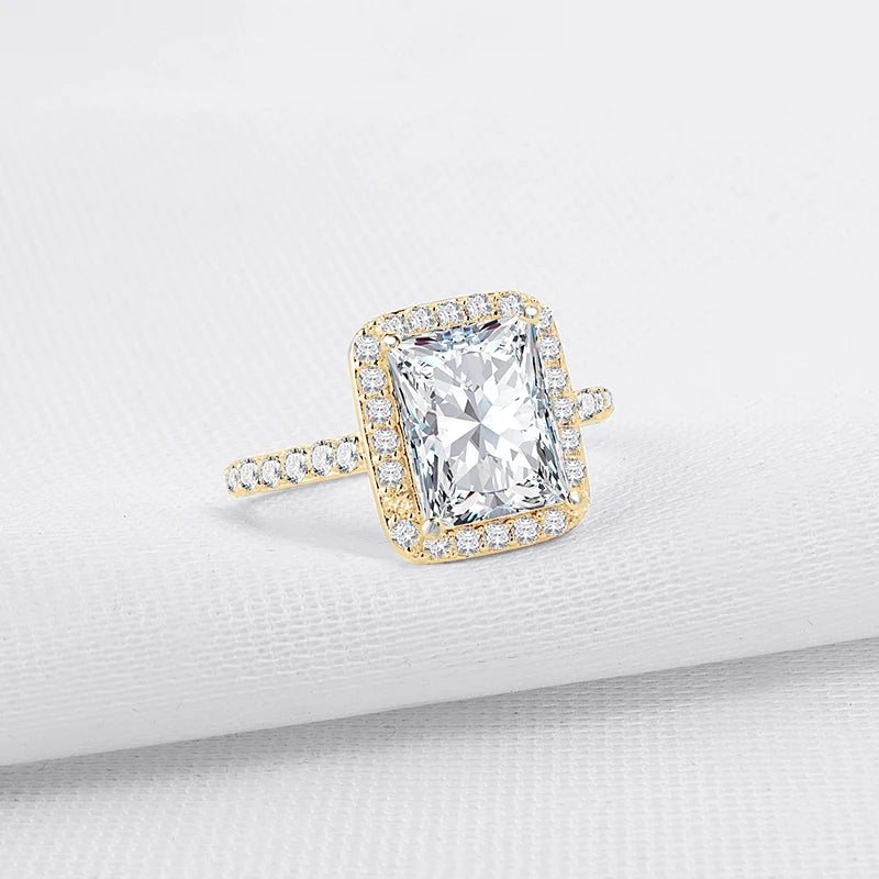 Lnngy Certified Princess Cut Moissanite Ring For Couples Lovers' 10K Solid Gold Engagement Halo Ring Lab Created Diamond Jewelry
