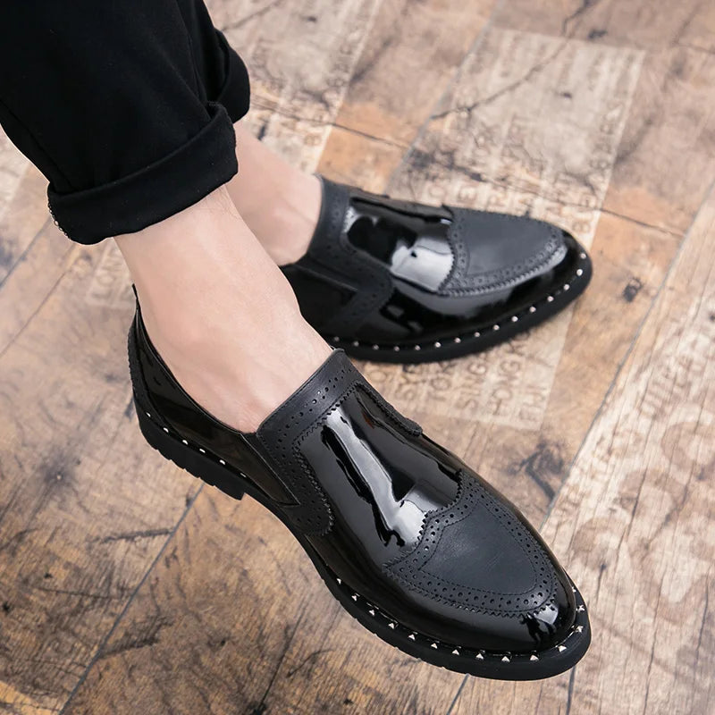 Fashionable Formal Men Shoes Lightweight Outdoor Loafers Thick Soled Wear-resistant Leather Shoes Black Gold andSilverSizes38-48