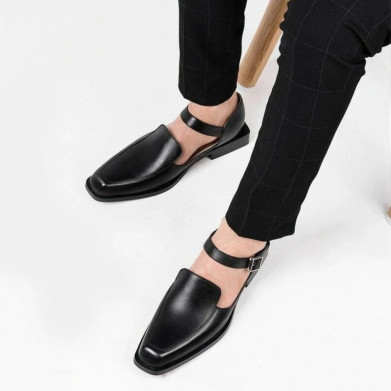 New Black Men's Summer Sandals Pu Leather Buckle Strap Dress Shoes for Men with  Business Formal Shoes Men