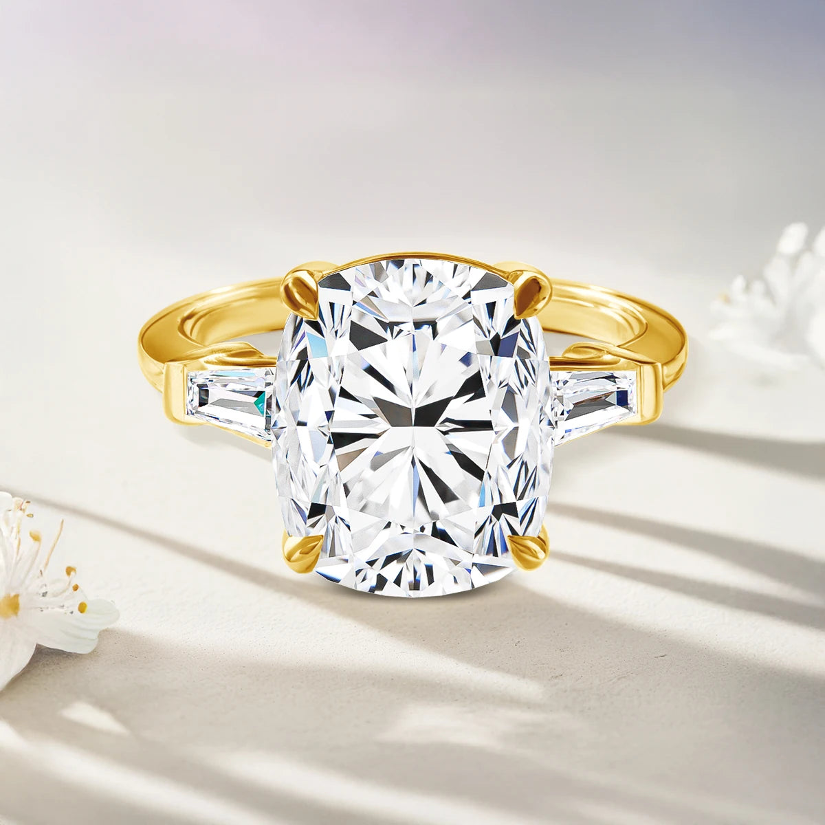 14K Gold Cushion Moissanite Engagement Ring 8.0CT VVS1 Clarity GRA Certified for Women Wedding Anniversary Gift Trendy Jewelry
