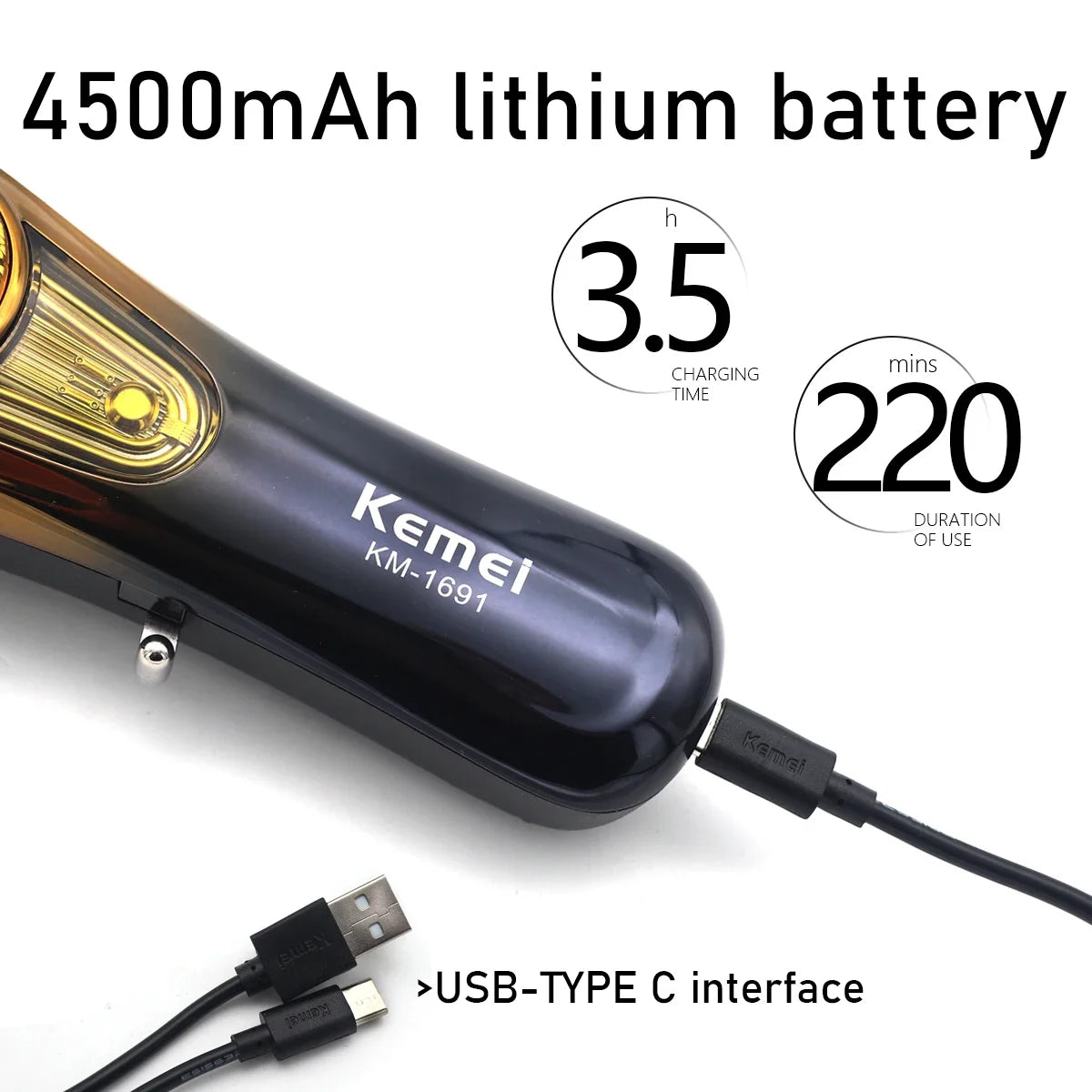 Kemei KM-1691 Baber Professional Hair Clipper Hair Cutting Machine  For Men Electric Hair Trimmer Men Gift 9000RPM 10W