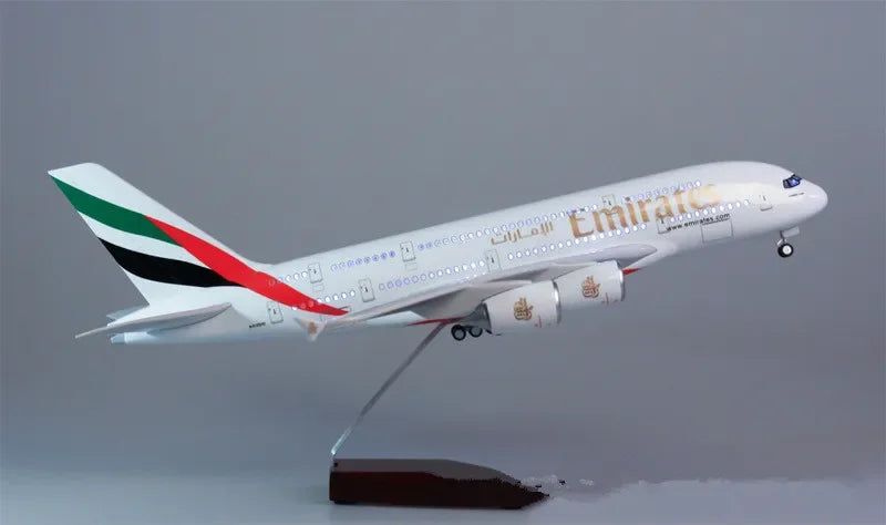 Decor 45CM 1/160 Scale Diecast Model A380 Emirates Airways Resin Airplane Airbus With Light And Wheels Toy Airline Collection