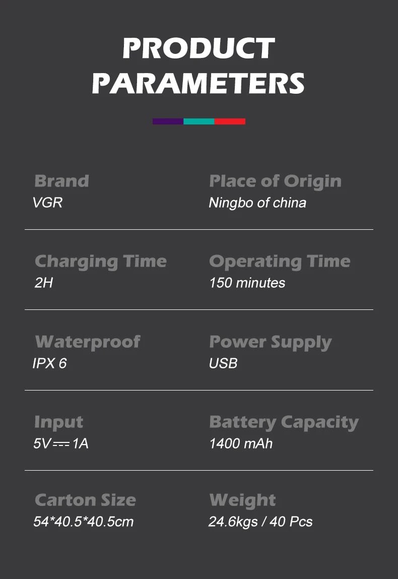 VGR Professional Hair Beard Electric Shaver For Men Beard Trimmer Wet Dry Shaving Machine Digital Display Shaver For Men V-357