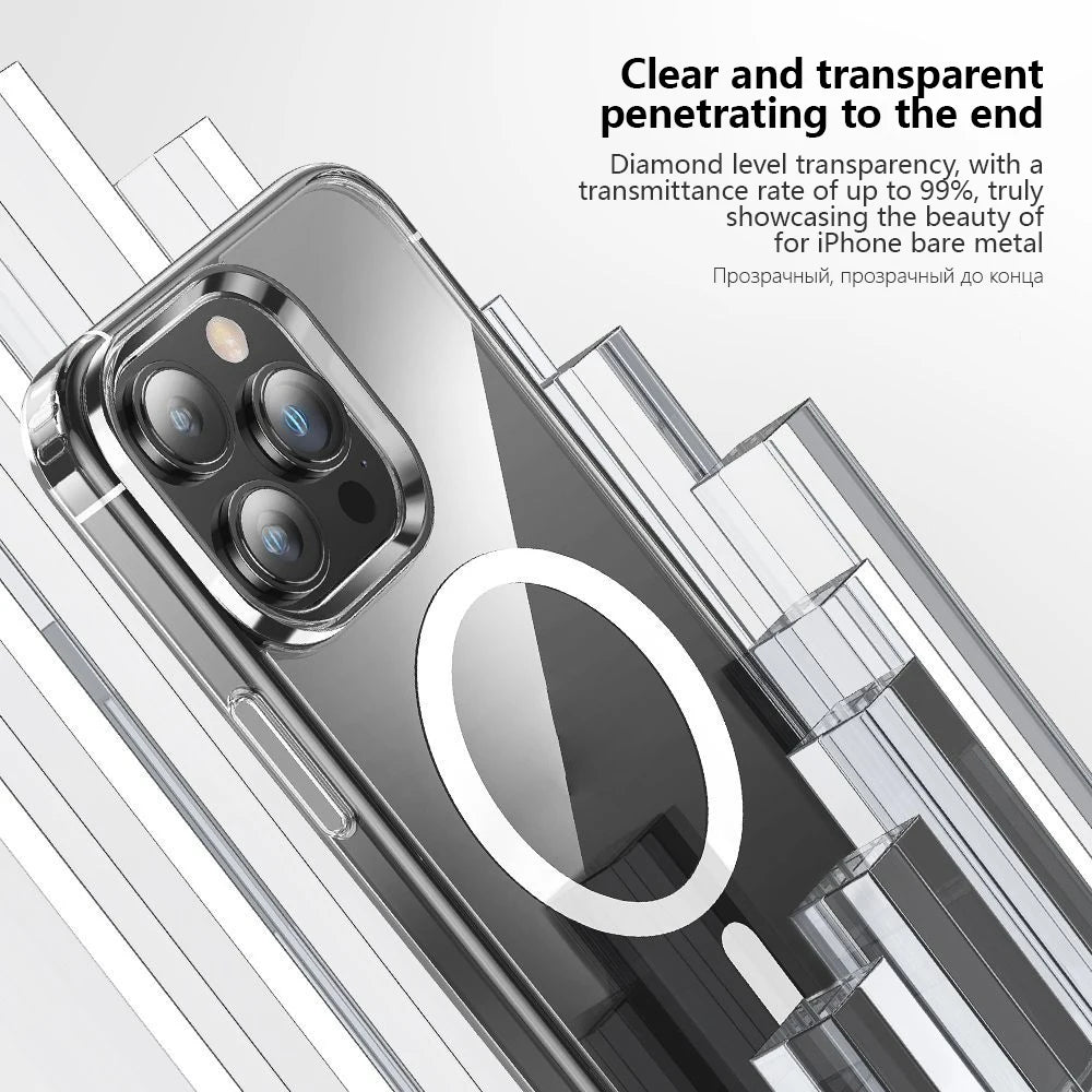 For MagSafe Transparent Magnetic Wireless Charging Case For iPhone 15 14 13 12 11 Pro Max Mini 8 7 Plus X XS XR Protective Cover