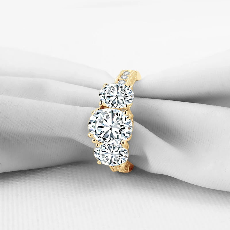 Lnngy Certified 2.0ct Oval Cut Three Stone Moissanite Ring 10K Solid Gold Rings for Lovers' Bridal Dazzling Wedding Jewelry
