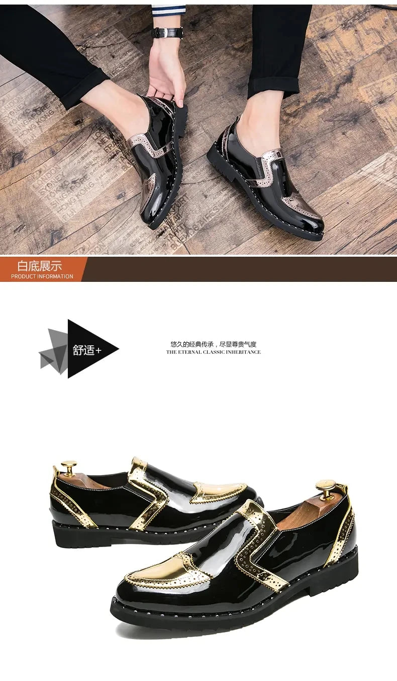Fashionable Formal Men Shoes Lightweight Outdoor Loafers Thick Soled Wear-resistant Leather Shoes Black Gold andSilverSizes38-48