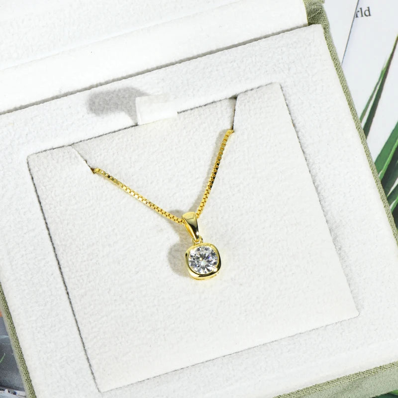Lnngy 6.5MM 1CT Moissanite Earring Pendant Necklace For Women 925 Sterling Silver Square Stud Earrings Necklaces Jewelry Set