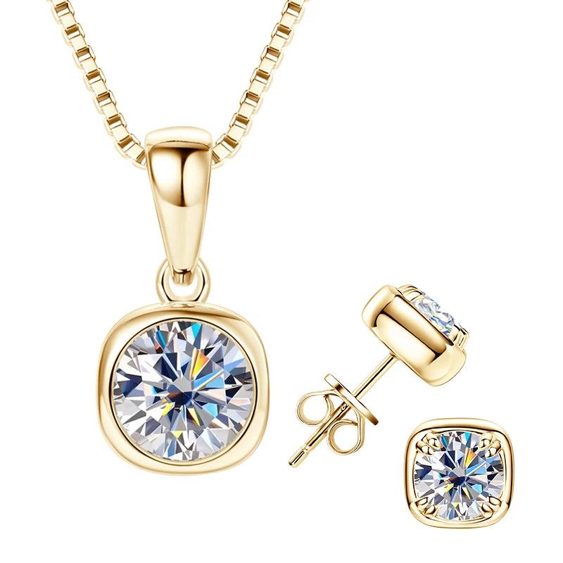 Lnngy 6.5MM 1CT Moissanite Earring Pendant Necklace For Women 925 Sterling Silver Square Stud Earrings Necklaces Jewelry Set