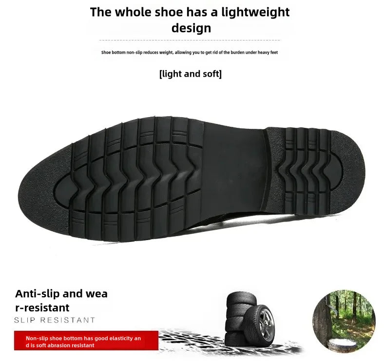 Fashionable Formal Men Shoes Lightweight Outdoor Loafers Thick Soled Wear-resistant Leather Shoes Black Gold andSilverSizes38-48