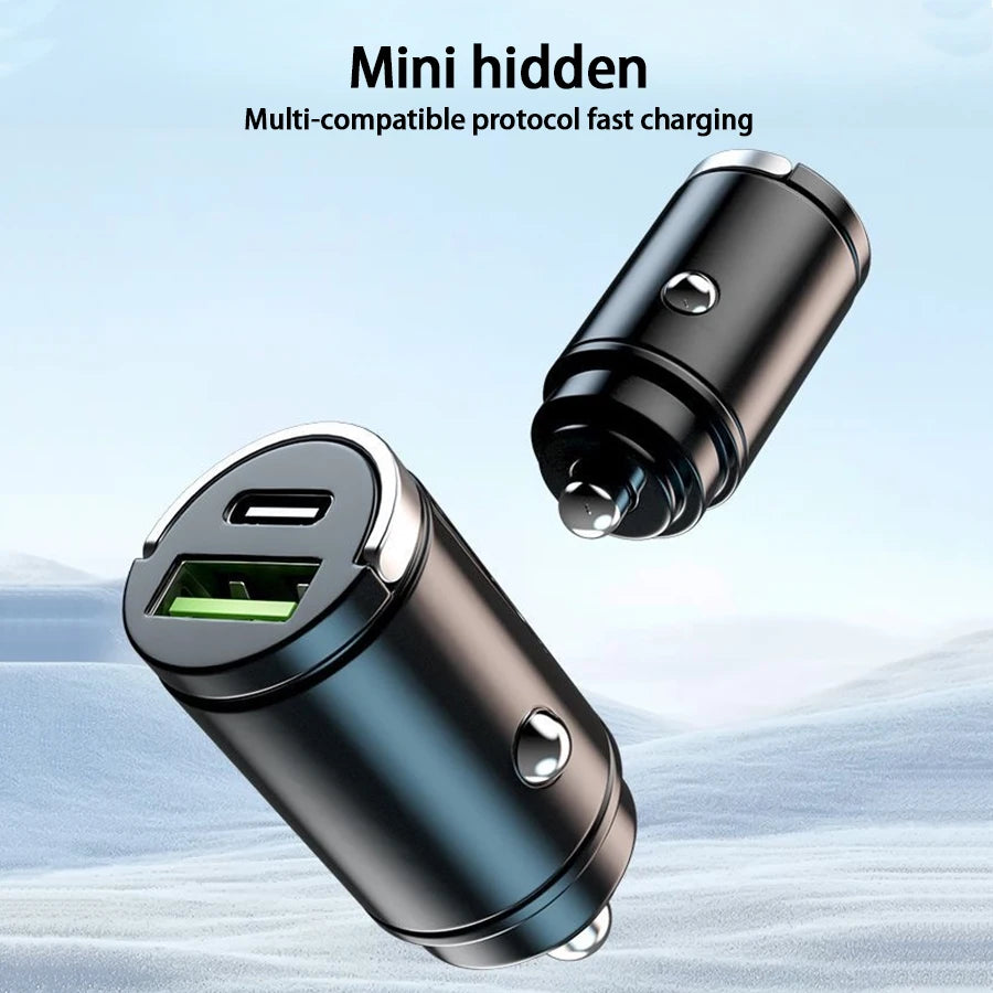 Hidden Mini Car Charger Pull Ring USB+TYPE C Fast Charger Is Suitable For a Variety Of Mobile Phone Devices