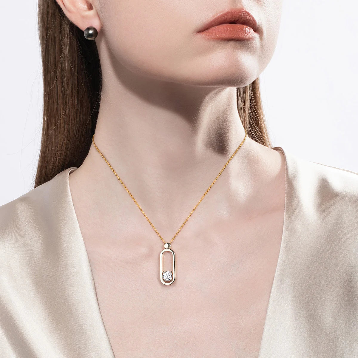 AnuJewel 2ct D Color Moissanite Pin Necklace Yellow Gold Plated Moissanite Pin Earrings Wedding Jewelry Set Gifts For Women