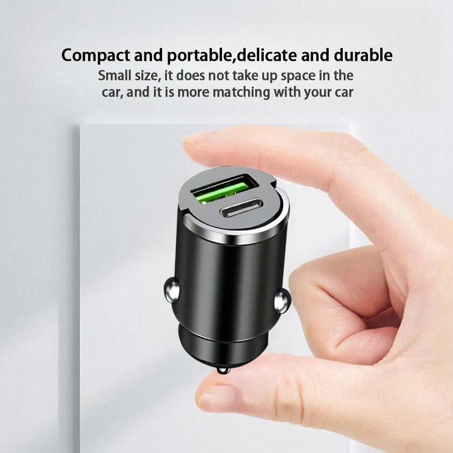 Hidden Mini Car Charger Pull Ring USB+TYPE C Fast Charger Is Suitable For a Variety Of Mobile Phone Devices