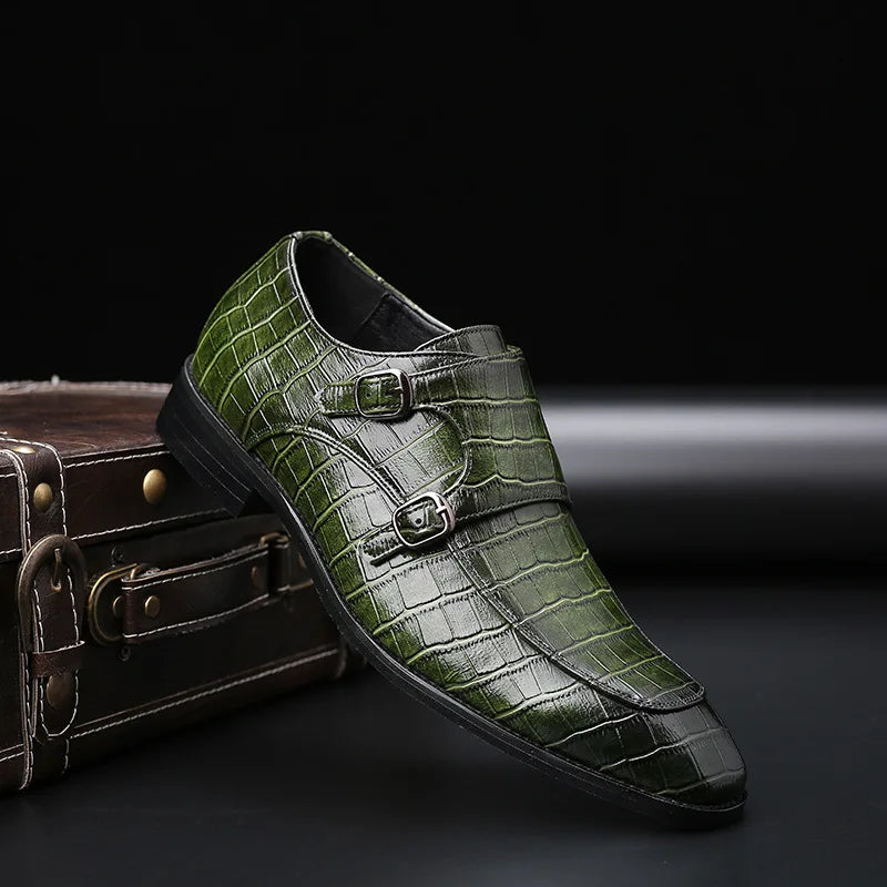 Luxury Men Dress Shoes Crocodile Grain Leather Shoes Men Buckle Casual Wedding Party Shoes High Quality Business Men Brogue Shoe