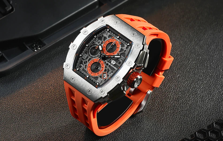 TSAR BOMBA Tonneau Watches for Men Sapphire Quartz Wristwatch Fashion Timepiece 5ATM Waterproof Clock Luxury Mens Watch