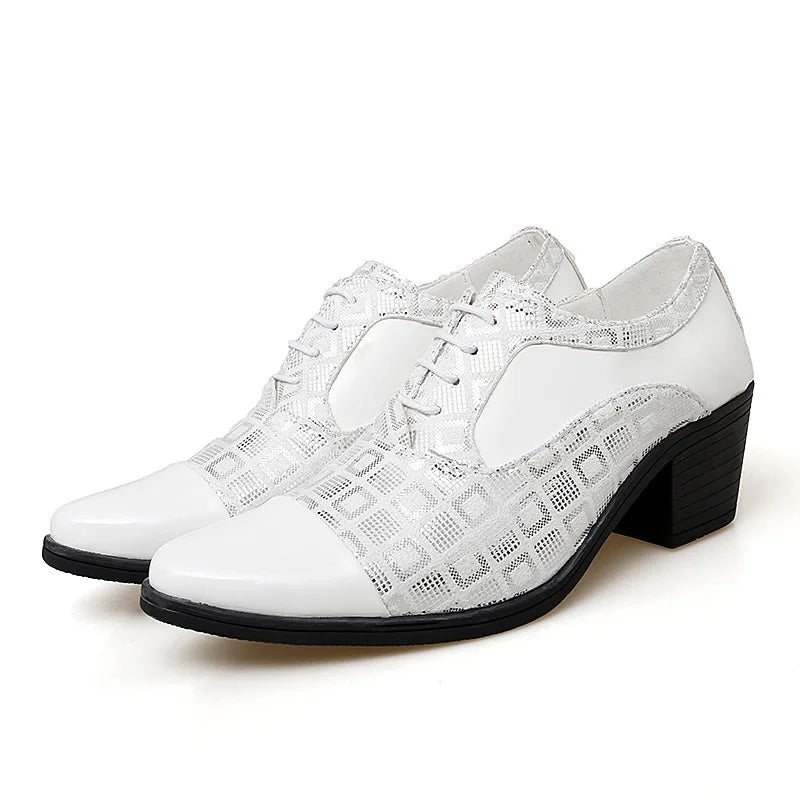 Italian Men Formal Shoes High Heels Pointed Toe Wedding Party Shoe Luxury Shiny Business Work Shoes British Style Leather Shoes