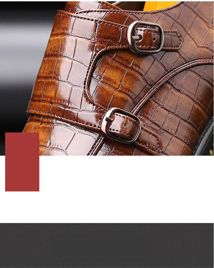 Luxury Men Dress Shoes Crocodile Grain Leather Shoes Men Buckle Casual Wedding Party Shoes High Quality Business Men Brogue Shoe