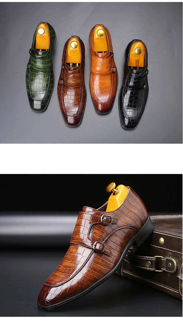Luxury Men Dress Shoes Crocodile Grain Leather Shoes Men Buckle Casual Wedding Party Shoes High Quality Business Men Brogue Shoe