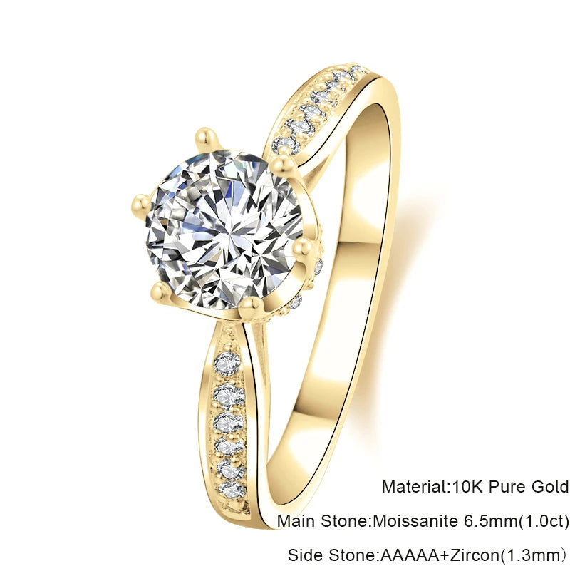 Lnngy 1.0 Carat Moissanite Rings With Certificate 10K Solid Gold Engagement Ring For Women Stacking Trendy Wedding Jewelry