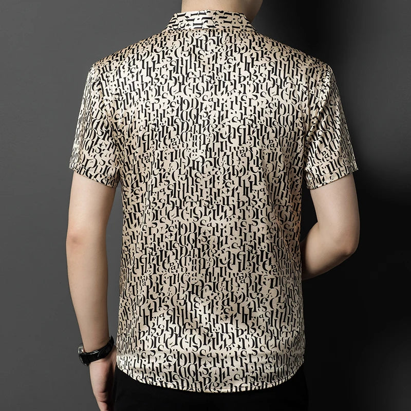 Mulberry Silk 100% Print Dress Men Shirt Short Sleeve Casual Icy Summer Quality Smooth Comfortable Regular Fit Camisas De Hombre