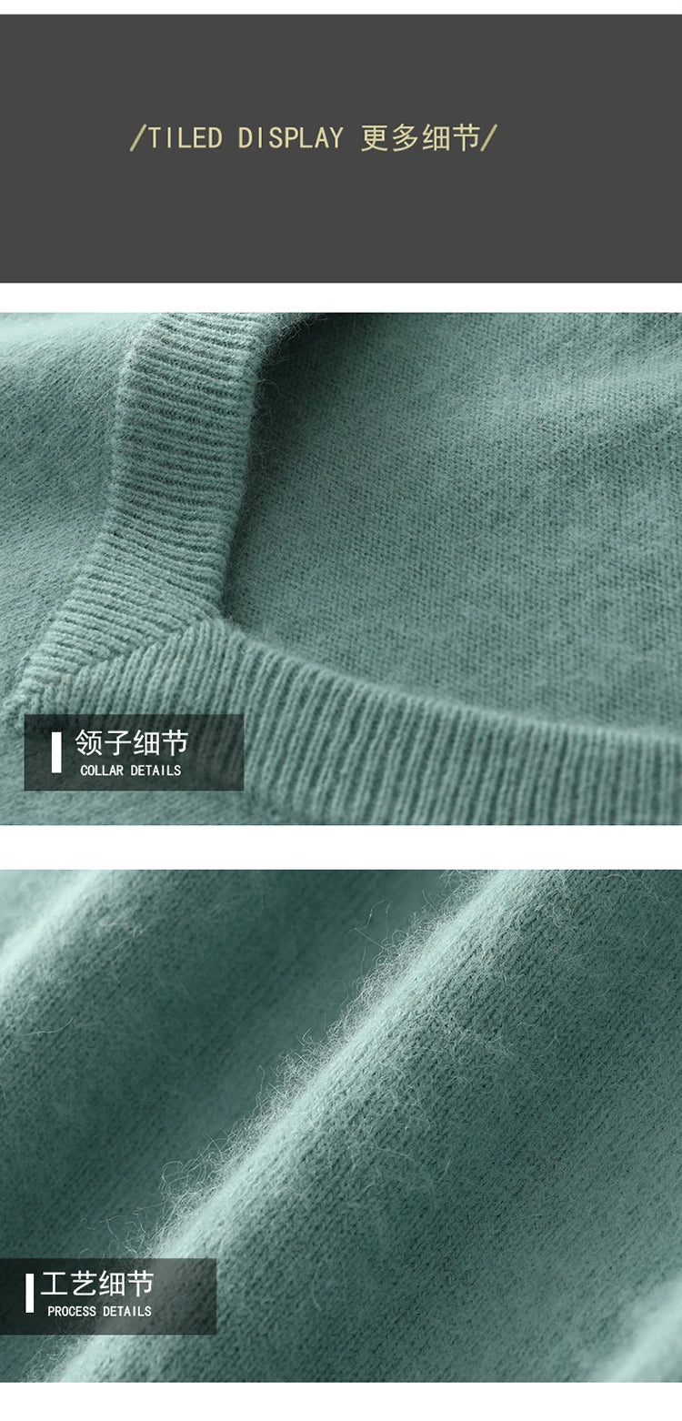 100% Pure Mink Cashmere Knitted Pullover Men's V-Neck Loose Large size Sweater Business Casual Warm Thick Bottoming Shirt Autumn