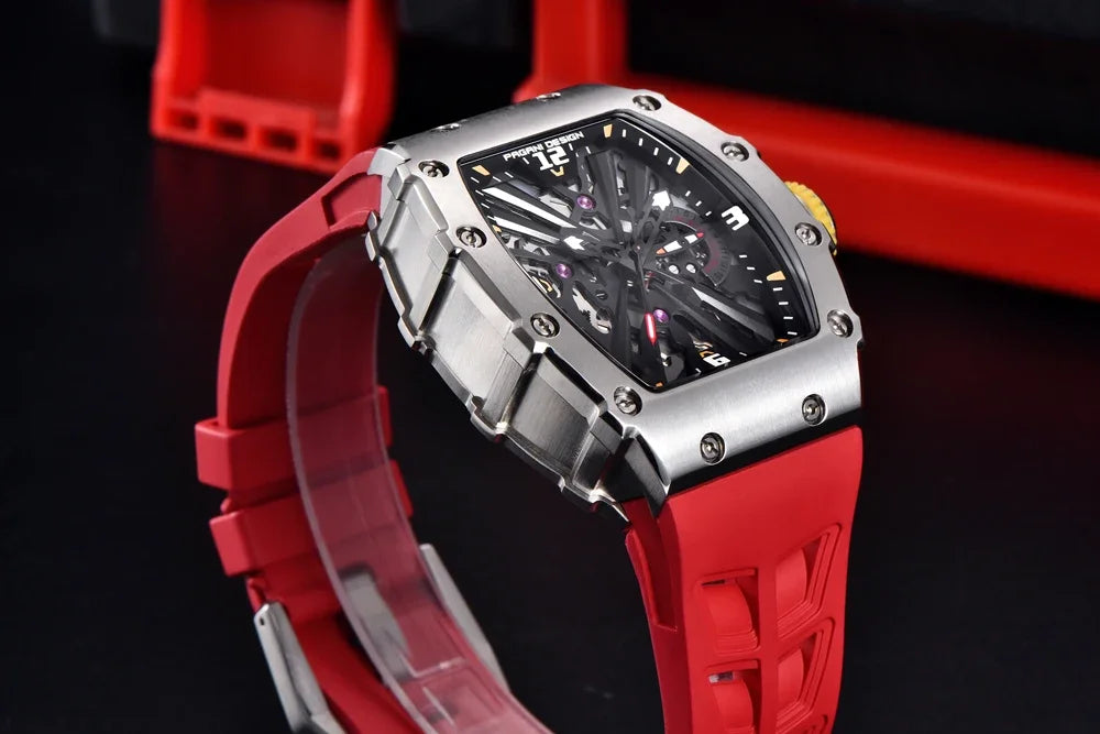 PAGANI DESIGN 2024 Luxury Mens Quartz Watches Barrel Shape Waterproof Wrist Watch For Men VH65 Silicone Luminous Sapphire Mirror